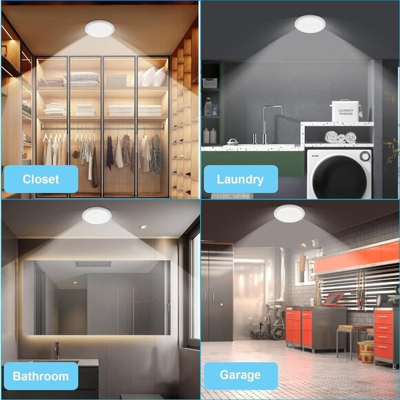 Rechargeable Motion Sensor Ceiling Light Remote Battery Operated LED - Picture 2 of 7